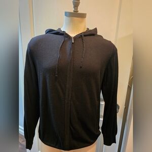 Men's Black Hoodie Merino wool Sweater-slim fit